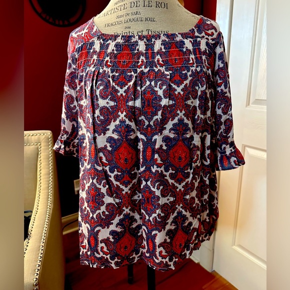 Lucky Brand Tops - Lucky Brand Ikat Scroll design top shirt blouse size Large L New with tag